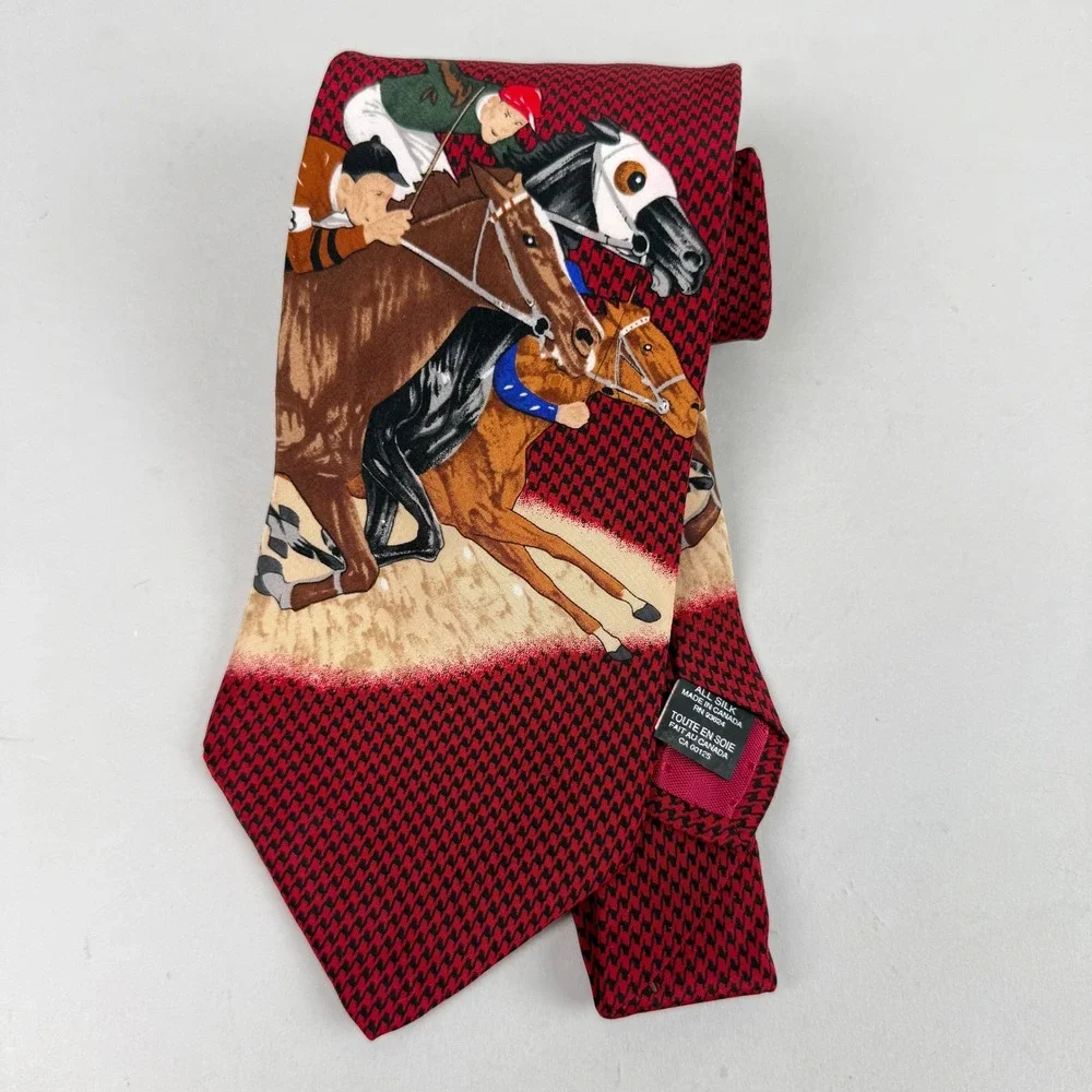 The Saturday Evening Post Silk Tie Mens Horse Racing‎ Vintage